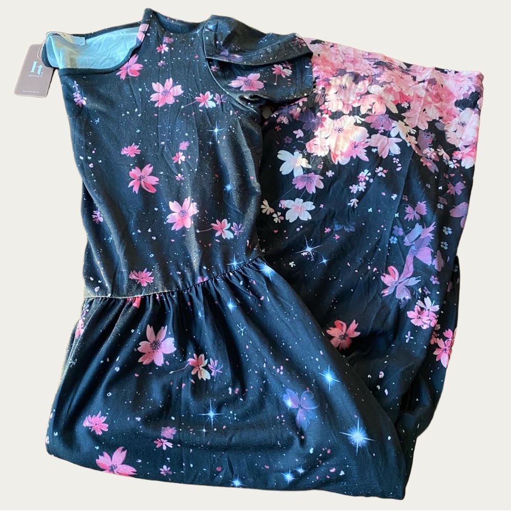 Hotouch Stylish Black Pink Floral Shortsleeved Dress with Pockets - Small - NWT